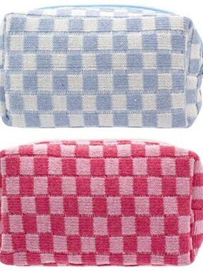 PAZIMIIK Checkered Makeup Bag for Purse Portable Zipper Make Up Pouch Small
